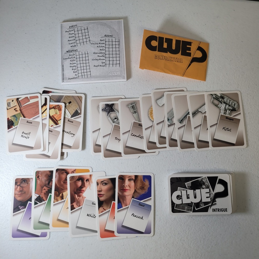 Hasbro Clue Board Game Replacement Parts Intrigue Cards Score Sheet 2008